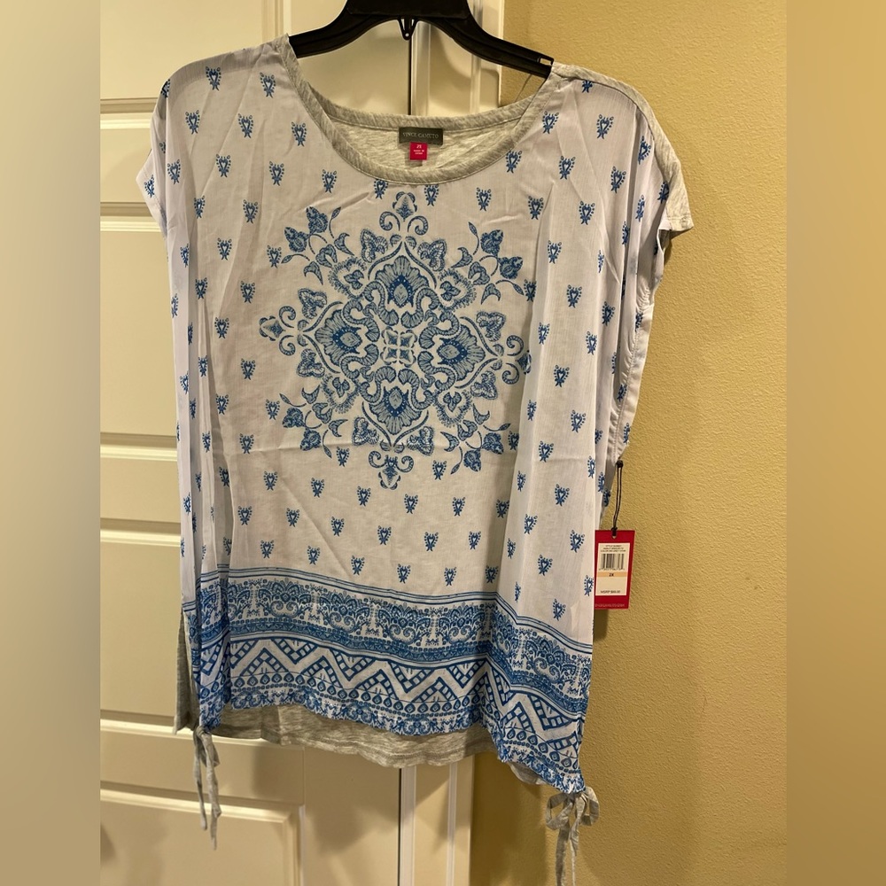 NWT Vince Camuto Amalfi Breeze Side Tie Blouse, 2X